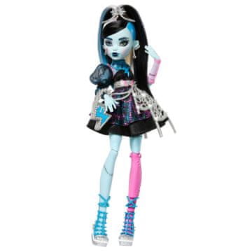 Monster High Punčka Frankie Stein, črna obleka za zabavo, 7 dodatkov