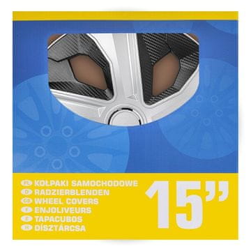 Northio 15-palčni komplet ogljikovih srebrnih/črnih pokrovov koles, 4 kosi