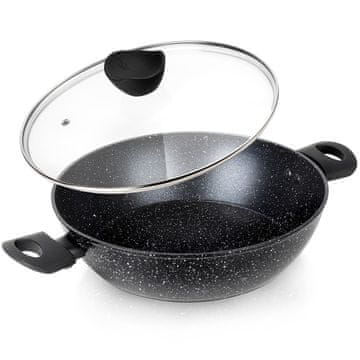 Northix Globoka granitna ponev s steklenim pokrovom, 28 cm, 3,5 L