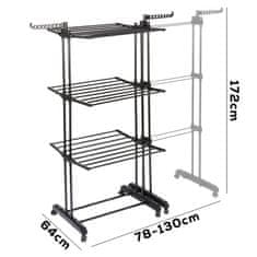 Northix Razširljivo črno kovinsko stojalo za sušilnik perila XXL 78-130x64x172 cm