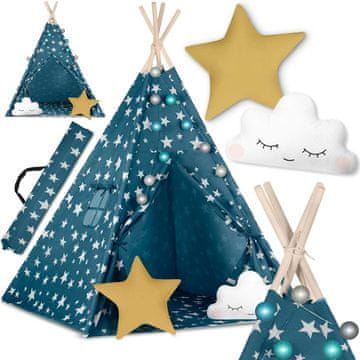 Nukido Otroški šotor tipa teepee z lučkami, moder, bombažna tkanina