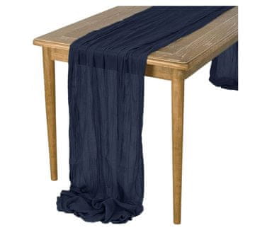 shumee Boho prt za mizo, z naborki, temno moder, rustikalen, nežen, 90x300 cm