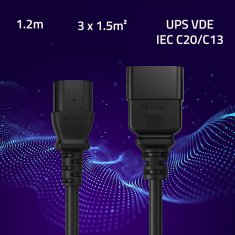 Podaljševalni kabel Qoltec IEC C20/C13 | 3x1,5 mm² | 1,2 m