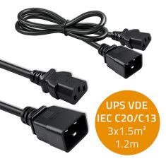 Podaljševalni kabel Qoltec IEC C20/C13 | 3x1,5 mm² | 1,2 m