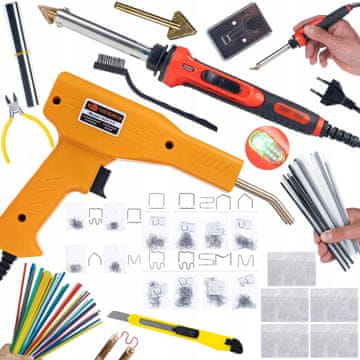 Rosfix Spajkalnik Odysseya 100W RRO100W iz plastike, 5-mrežni izvijač, stojalo + spenjalnik, 200 sponk + 800 sponk + komplet Prowelder Mini