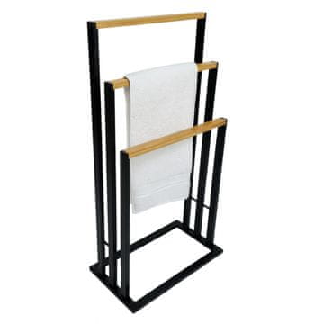 shumee Bambusov stojalo za brisače, črno, naravno, kopalniško, prostostoječe, v loft stilu, 81,5x42x24 cm | begryf