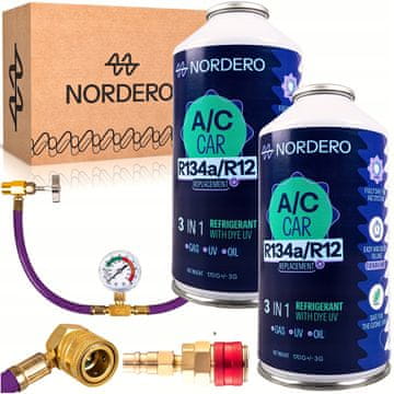 shumee Nordero 2x komplet za polnjenje klimatske naprave s plinom R134a + adapter za visokotlačni/nizkoteplotni plin