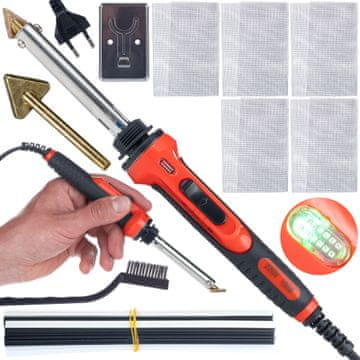 Rosfix Spajkalnik Rosfix Red Odysseya 100W RRO100W za plastiko + komplet plastike (2x PP, PE, ABS, PVC), 5 mrež, konica in stojalo
