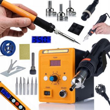 Rosfix Spajkalna postaja na vroč zrak 858D + 11-v-1 komplet za precizni spajkalnik z zaslonom Orange Rottweiler Electric S Series