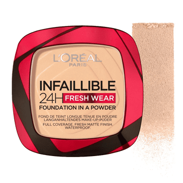 shumee L'Oréal Paris Infaillible Fresh Wear 24H pudrasti tekoči puder - 140 zlato bež 9 g