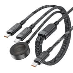 AceFast 3-v-1 kabel USB-C – 2x USB-C / polnilnik za Apple Watch Qi 480 Mb/s 100 W 1,2 m – črn