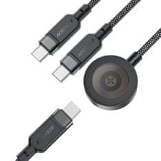 AceFast 3-v-1 kabel USB-C – 2x USB-C / polnilnik za Apple Watch Qi 480 Mb/s 100 W 1,2 m – črn
