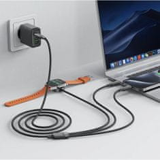 AceFast 3-v-1 kabel USB-C – 2x USB-C / polnilnik za Apple Watch Qi 480 Mb/s 100 W 1,2 m – črn