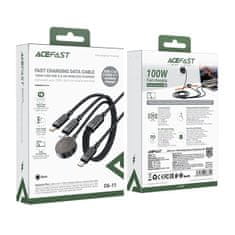 AceFast 3-v-1 kabel USB-C – 2x USB-C / polnilnik za Apple Watch Qi 480 Mb/s 100 W 1,2 m – črn