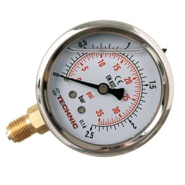 GLICERINSKI MANOMETER, URNI TLAČNI MENOMETER 63 MM, NAVOJ 0–2,5 BAR, SPODAJ 1/4"