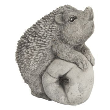 shumee Vrtna figurica ježka z jabolkom, betonska, siva, retro dekoracija, 15 cm
