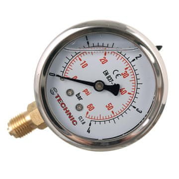 GLICERINSKI MANOMETER, URNI TLAČNI MENOMETER 63 MM, NAVOJ 0-4 BAR, SPODAJ 1/4"
