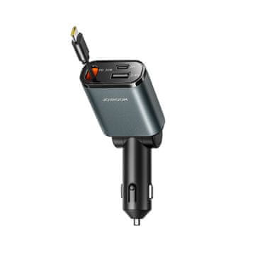 Joyroom 3-v-1 AVTO POLNILEC Z IZVLEČNIM KABLOM USB-A USB-C HITER MOČAN