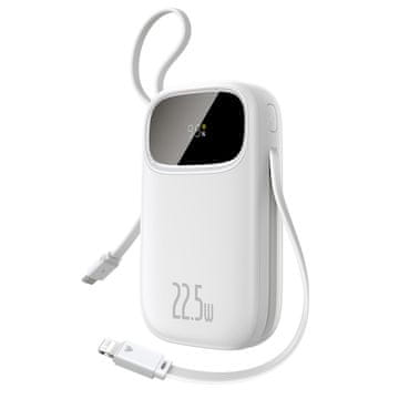 BASEUS Powerbank 20.000 mAh, 22,5 W, z zaslonom in kabli USB-C ter iPhone Lightning – bel