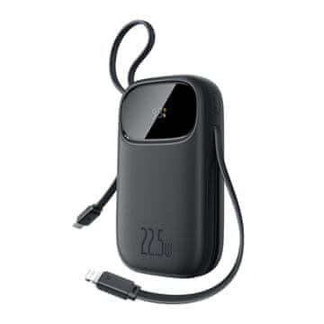 BASEUS Powerbank 10000mAh 22,5W z zaslonom USB-C iPhone Lightning kabli - črni