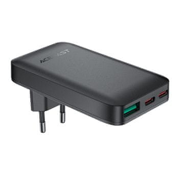 AceFast ULTRA TANEK PLOŠČAT 65W GAN 2XUSB-C USB-A STENSKI POLNILEC ČRNE barve