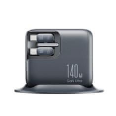 Joyroom 5-portni namizni polnilnik z 2 zložljivima kabloma GaN 140W - siv