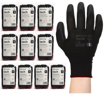 MERCATOR MEDICAL Delovne rokavice MERCATOR Tech črne+črne iz PU - S - 120 parov