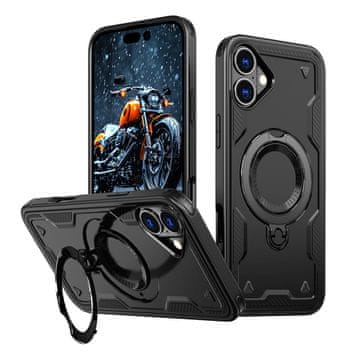HURTEL Ovitek Hybrid Armor za iPhone 16 v trendu MagSafe – črn