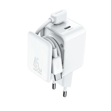 Joyroom GaN-omrežni polnilnik s predalom za kabel, 45 W – bel