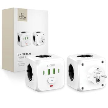 Tech-protect Podaljšek, USB-A, USB-C, AC, tip Schuko, bel