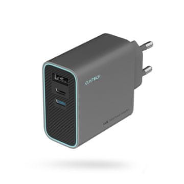 Stenski polnilnik USB-C USB-A GaN 65W - siv