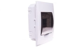 Kanlux Modularna razdelilna omarica, plastična, 1x4, vgradna, IP40, IK06, N+PE, razred II, prozorna siva vrata, DB104F 1X4P/FMD, bela, 3840