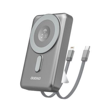 DUDAO Prenosna baterija K29 10000mAh MagSafe kovinsko ohišje stojalo kabli USB-C iPhone Lightning PD 20W - siva