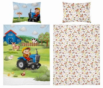 Detexpol Bambusova posteljnina za otroško posteljico 100x135 Kmečki traktor modre barve