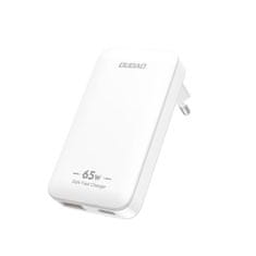 DUDAO Ultra tanek GaN potovalni stenski polnilnik 65 W USB-A USB-C PD eu/zda - bel