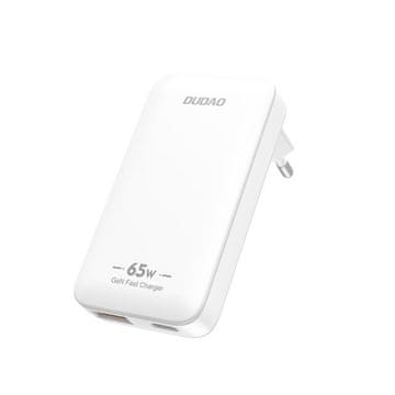 DUDAO GAN 65W POTNI STENSKI POLNILEC USB-C USB-A PD ADAPTER ZDA/EU BELA