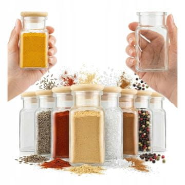 shumee 12x stekleni kozarec 150 ml za začimbe, zelišča, darilo, DIY leseni zamašek