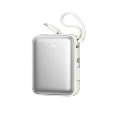 Joyroom Powerbank 10.000 mAh, 22,5 W z vgrajenimi kabli USB-C in Lightning – bel