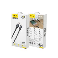 DUDAO USB-A – iPhone Lightning kabel v opletu, 3 A, 30 W, 1,2 m – črn