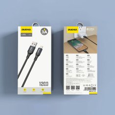 DUDAO USB-A – iPhone Lightning kabel v opletu, 3 A, 30 W, 1,2 m – črn