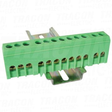 Tracon Electric Izolirana zbiralka (N/PE), zaprta, zelena 63A, 6×9mm, 12P, IP20