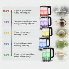 Mesko MS 1301 črn steklen grelnik vode 1,7 l z regulacijo temperature.