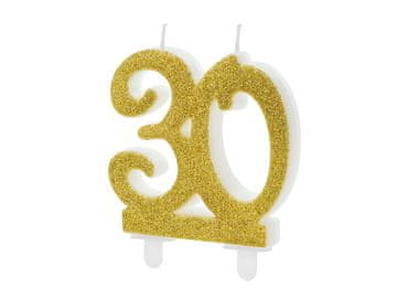 PartyDeco Rojstnodnevna sveča PartyDeco številka 30 zlata 7,5 cm