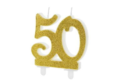 PartyDeco Rojstnodnevna sveča PartyDeco številka 50 zlata 7,5 cm