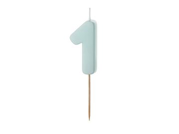 PartyDeco Rojstnodnevna svečka številka 1, svetlo modra, 5,5 cm