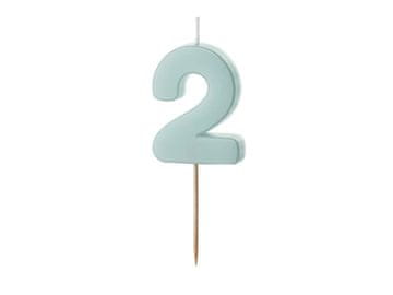 PartyDeco Rojstnodnevna svečka številka 2, svetlo modra, 5,5 cm