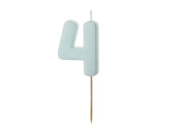 PartyDeco Rojstnodnevna svečka številka 4, svetlo modra, 5,5 cm