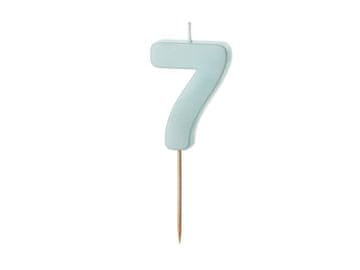 PartyDeco Rojstnodnevna sveča številka 7, svetlo modra, 5,5 cm