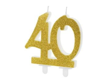 PartyDeco Rojstnodnevna sveča '40', štirideset, zlata, 7,5 cm