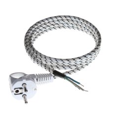 PLETEN NAPAJALNI KABEL Z KOTNIM VTIČEM 1,5 M 3 x 0,75 BELO-ČRNI